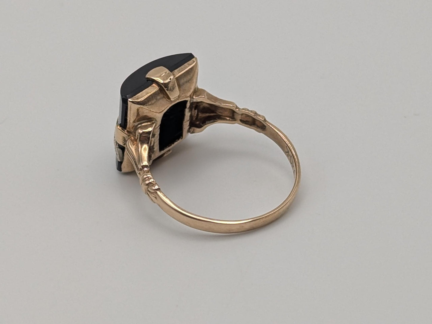 Vintage 10k Yellow Gold Black Onyx Diamond Ring Statement Ring. Signet Ring.