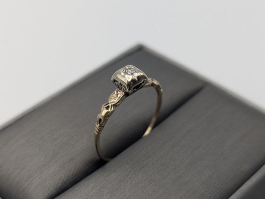 Antique Art Deco 14k Two-Tone Gold Cathedral Diamond Engagement Wedding Ring