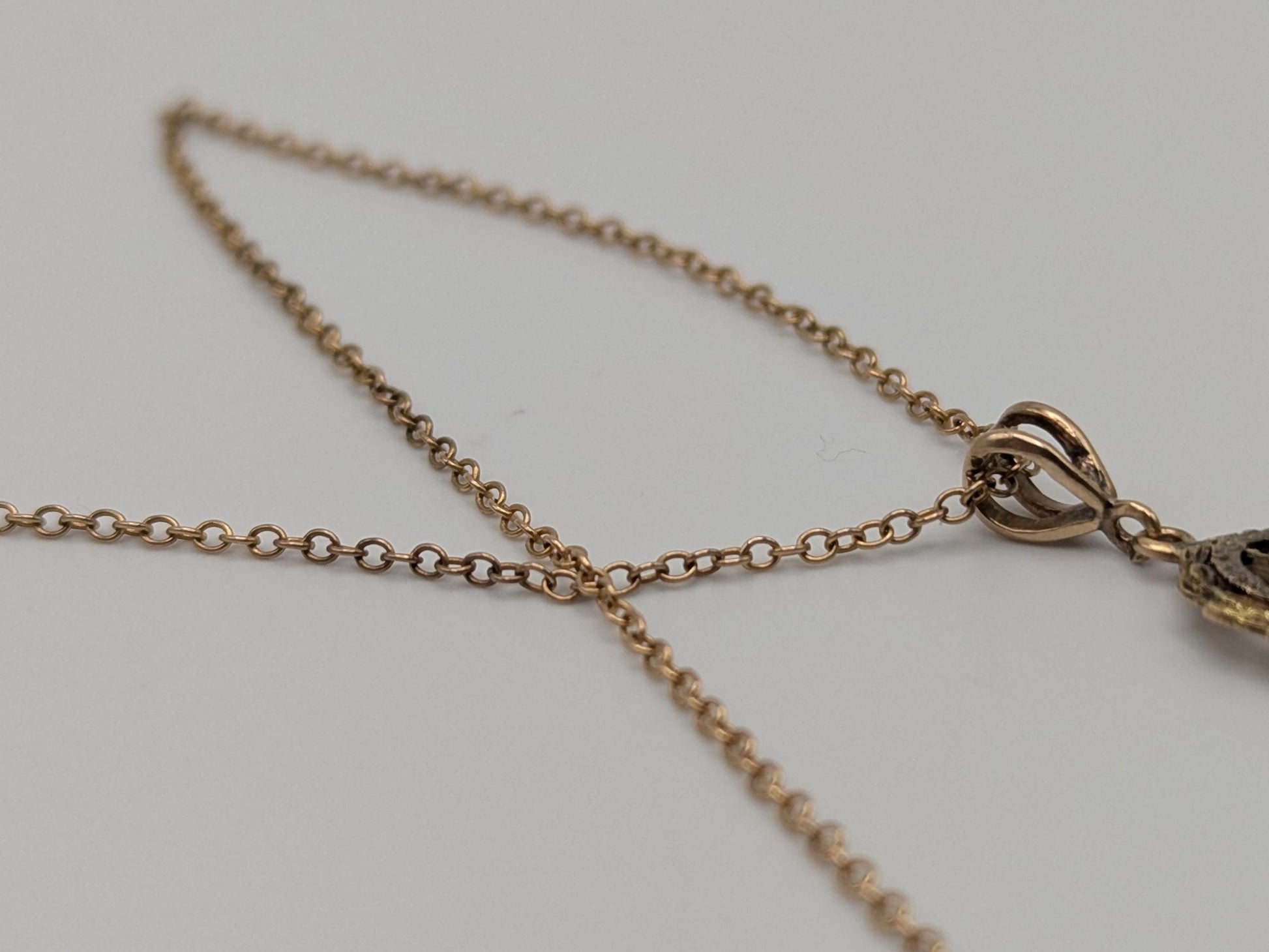 Victorian 10k & 14k Pearl Lavaliere Diamond Necklace. Vintage Victorian Necklace. 19"