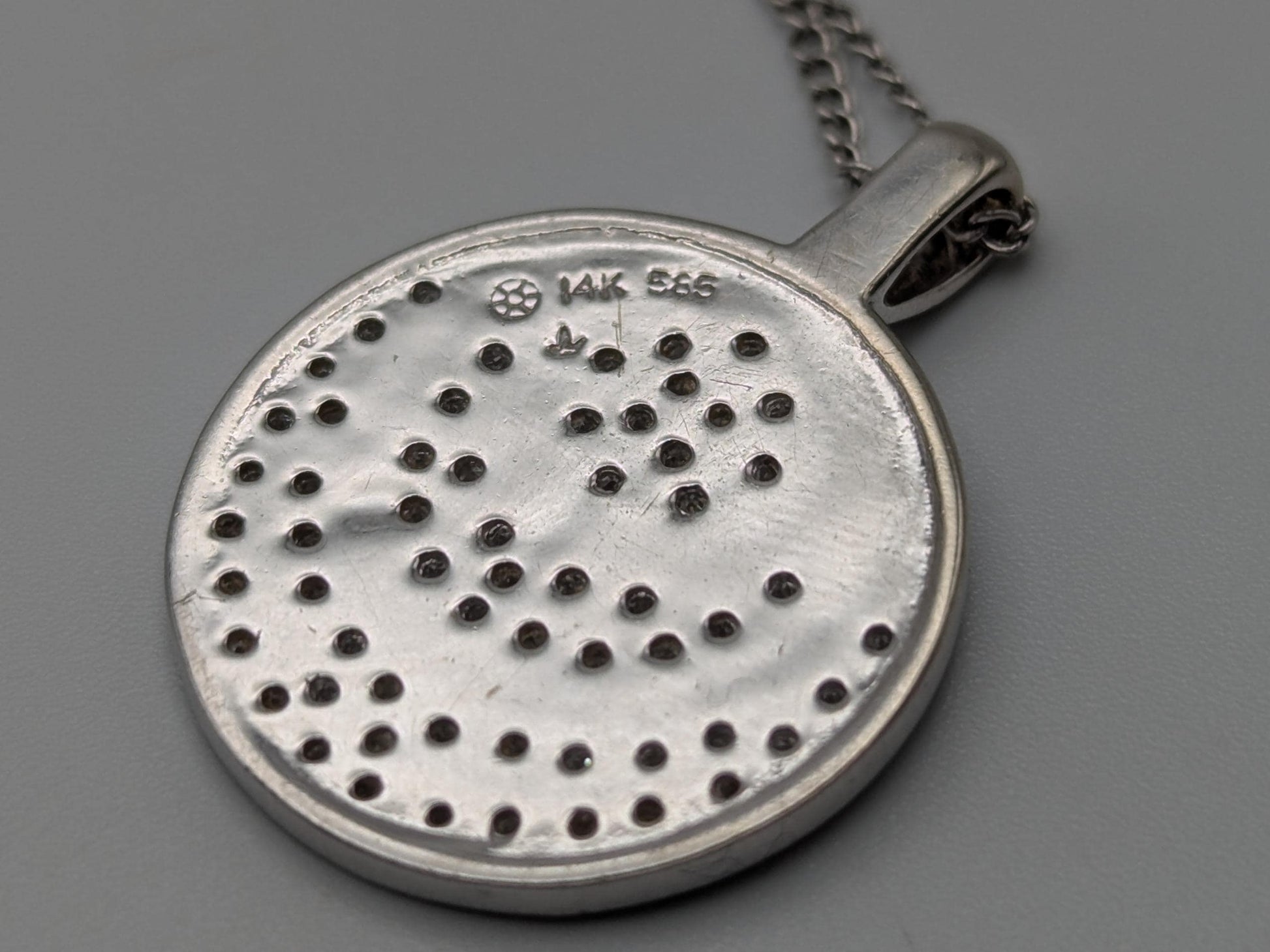 14k White Gold .33ctw Diamond Endless Circle Love Infinity Eternity Necklace 18" Cable Chain Round Cut