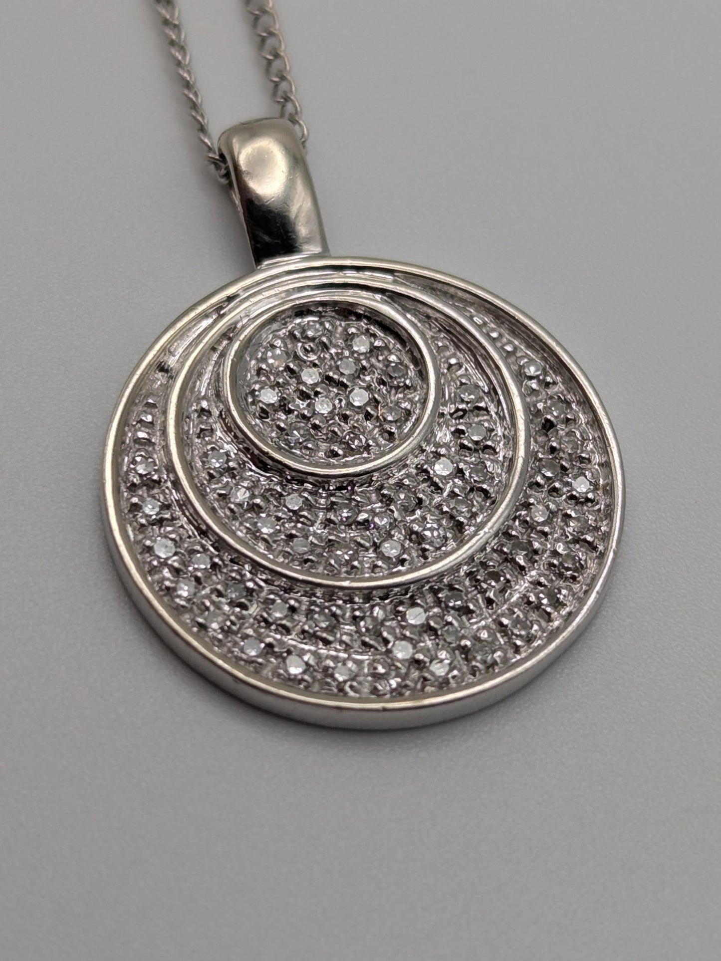 14k White Gold .33ctw Diamond Endless Circle Love Infinity Eternity Necklace 18" Cable Chain Round Cut