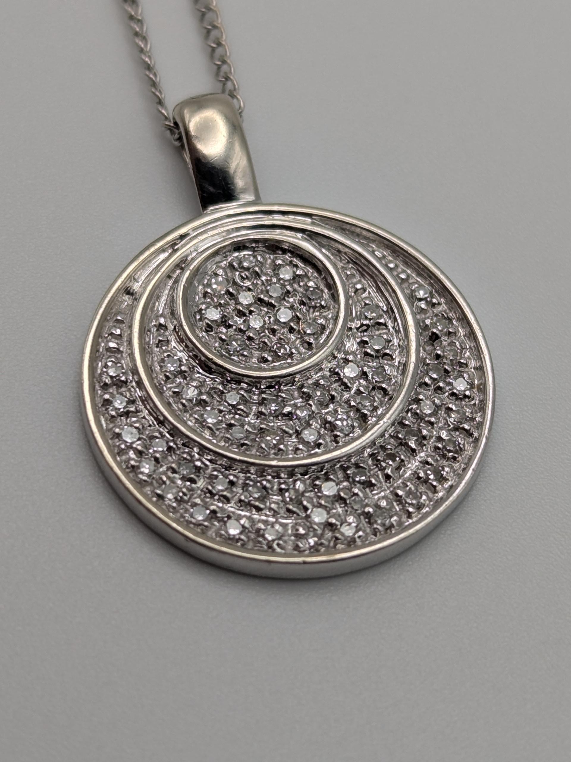 14k White Gold .33ctw Diamond Endless Circle Love Infinity Eternity Necklace 18" Cable Chain Round Cut