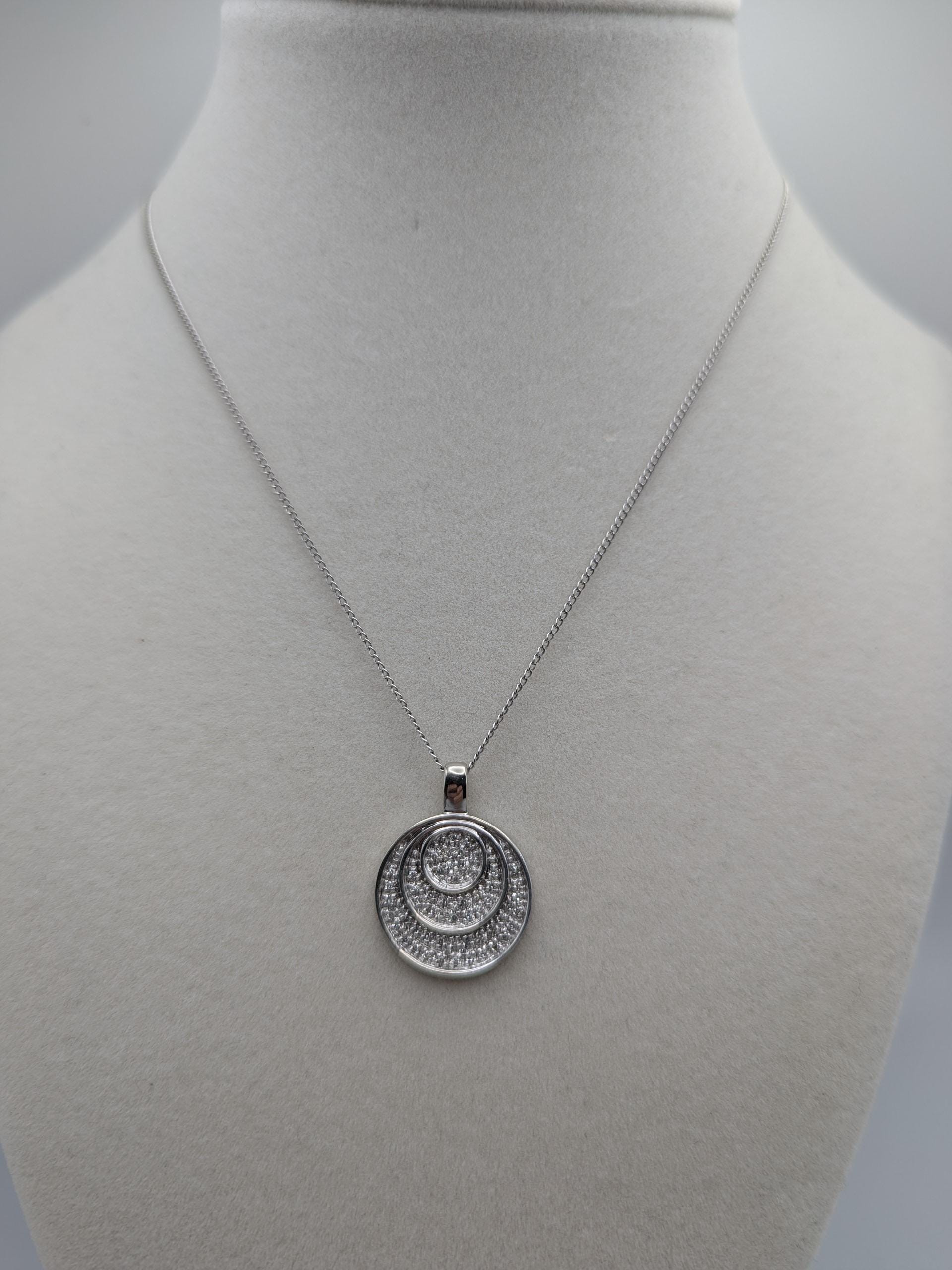 14k White Gold .33ctw Diamond Endless Circle Love Infinity Eternity Necklace 18" Cable Chain Round Cut