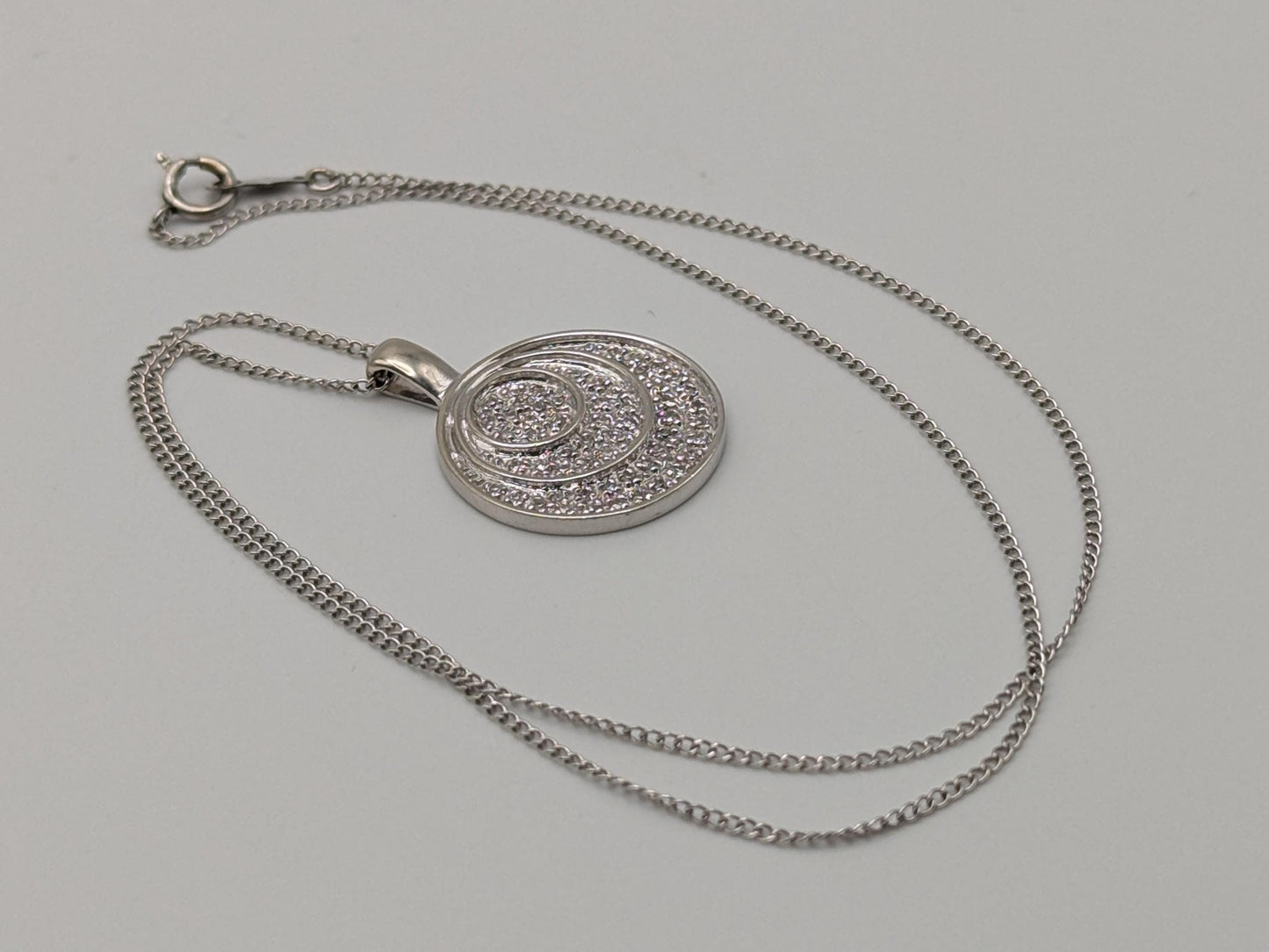 14k White Gold .33ctw Diamond Endless Circle Love Infinity Eternity Necklace 18" Cable Chain Round Cut