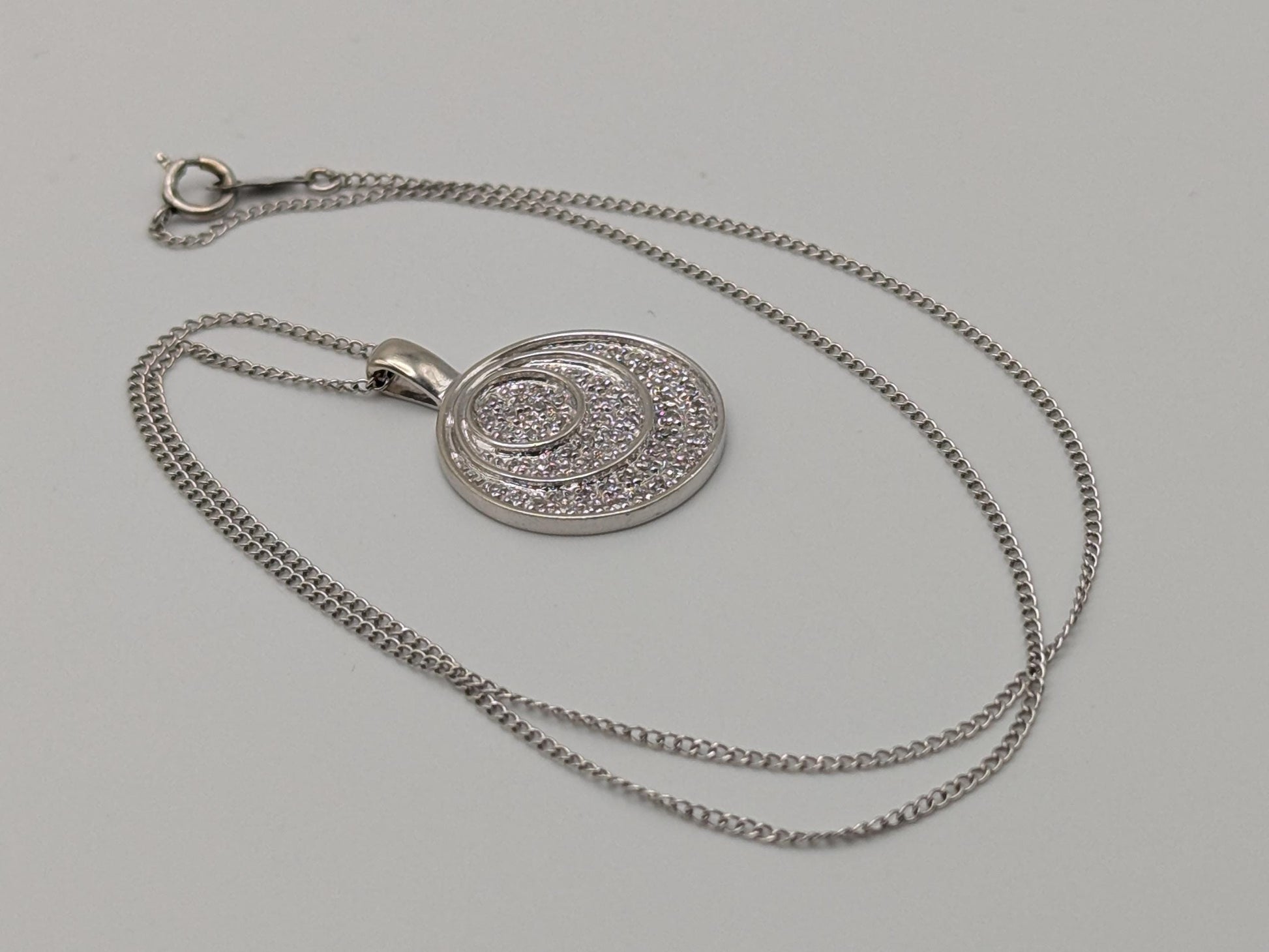 14k White Gold .33ctw Diamond Endless Circle Love Infinity Eternity Necklace 18" Cable Chain Round Cut