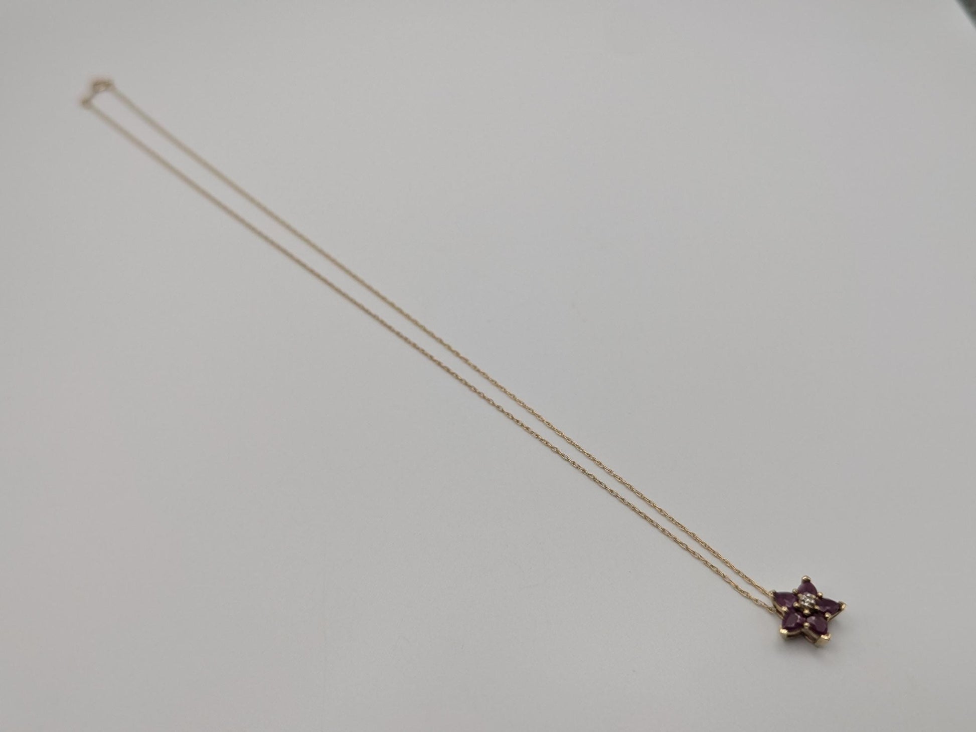 10k Gold Diamond & Ruby Flower Necklace Pendant Yellow Gold Chain