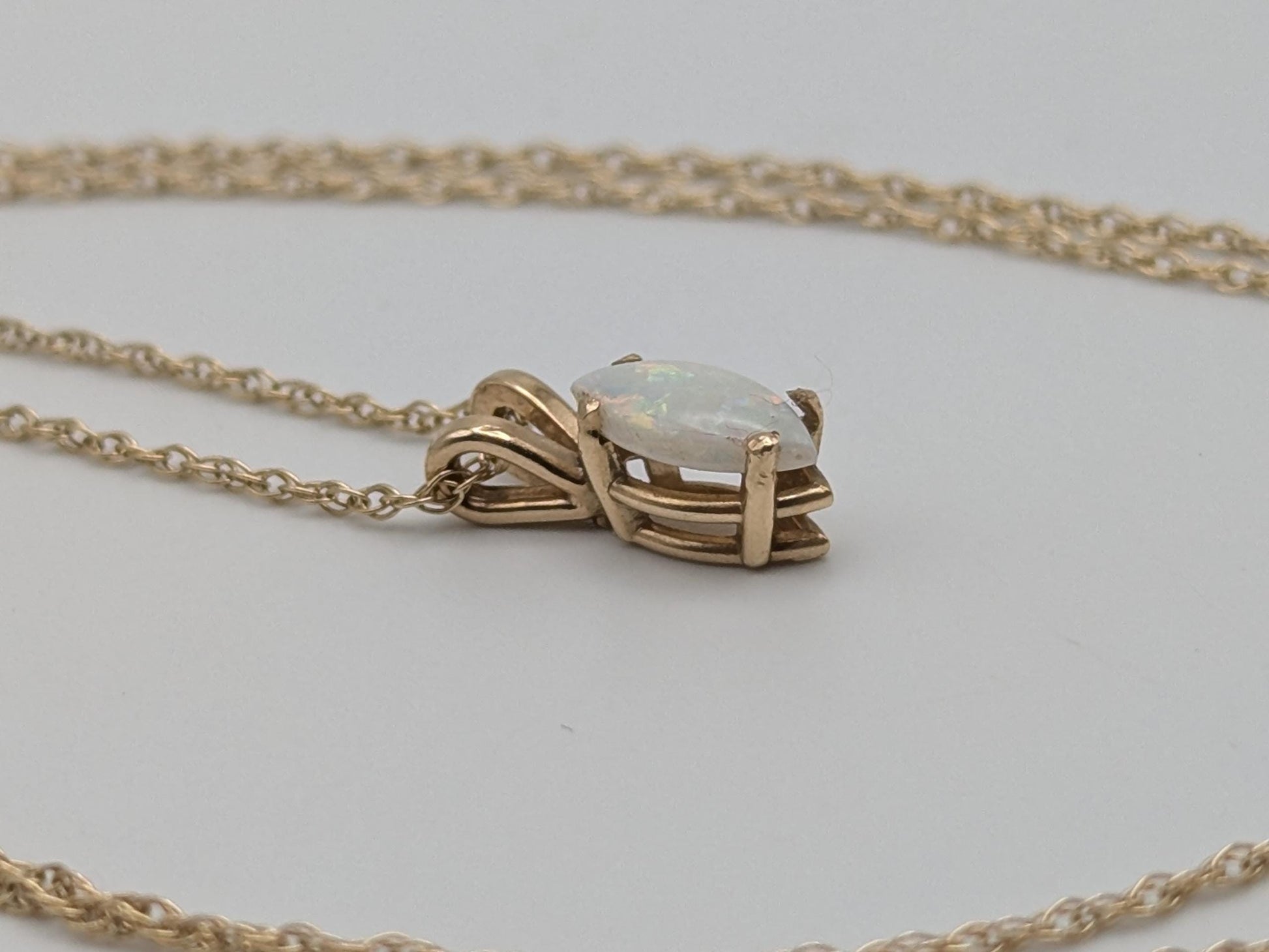 14k Yellow Gold Dainty Opal Necklace Chain with Pendant