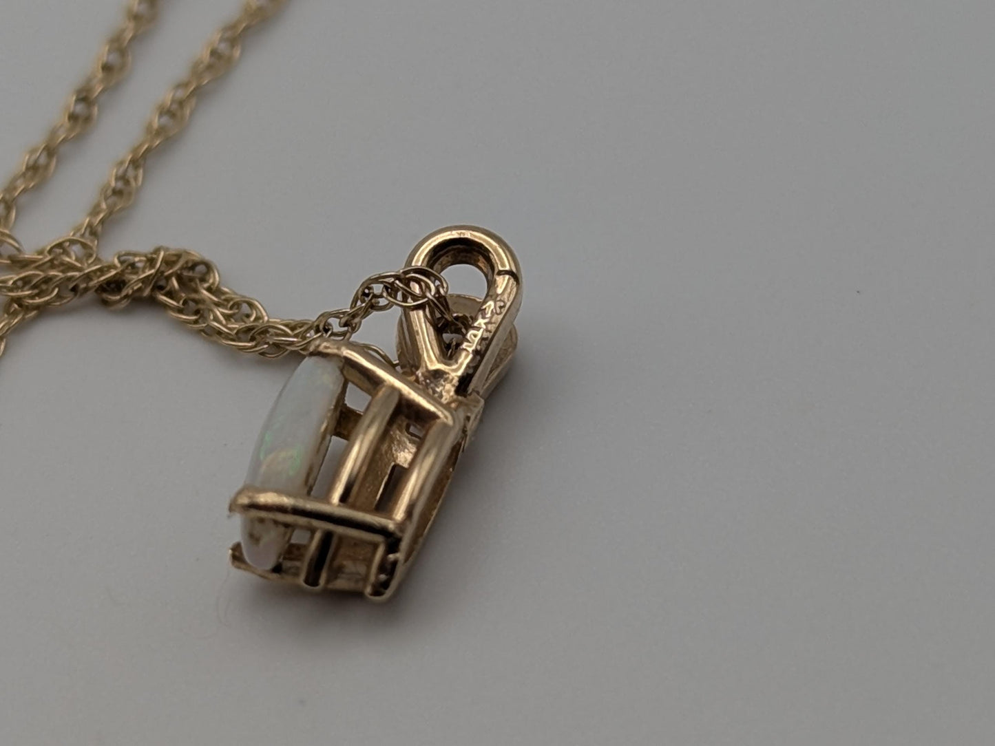 14k Yellow Gold Dainty Opal Necklace Chain with Pendant