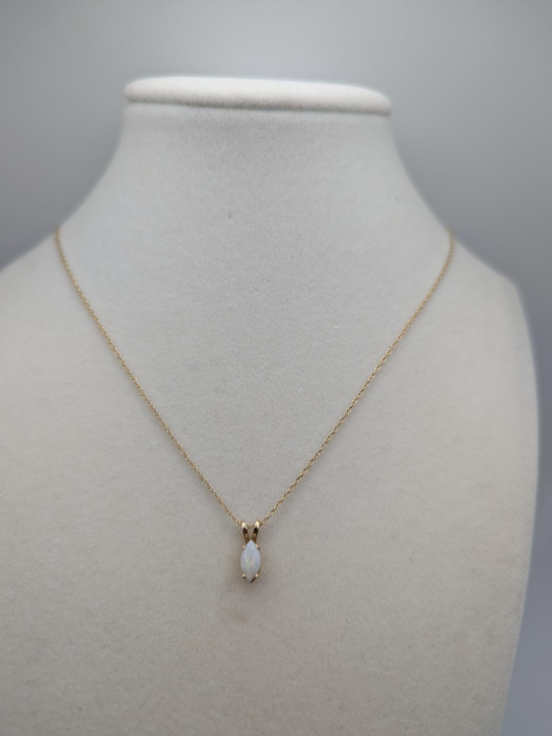 14k Yellow Gold Dainty Opal Necklace Chain with Pendant
