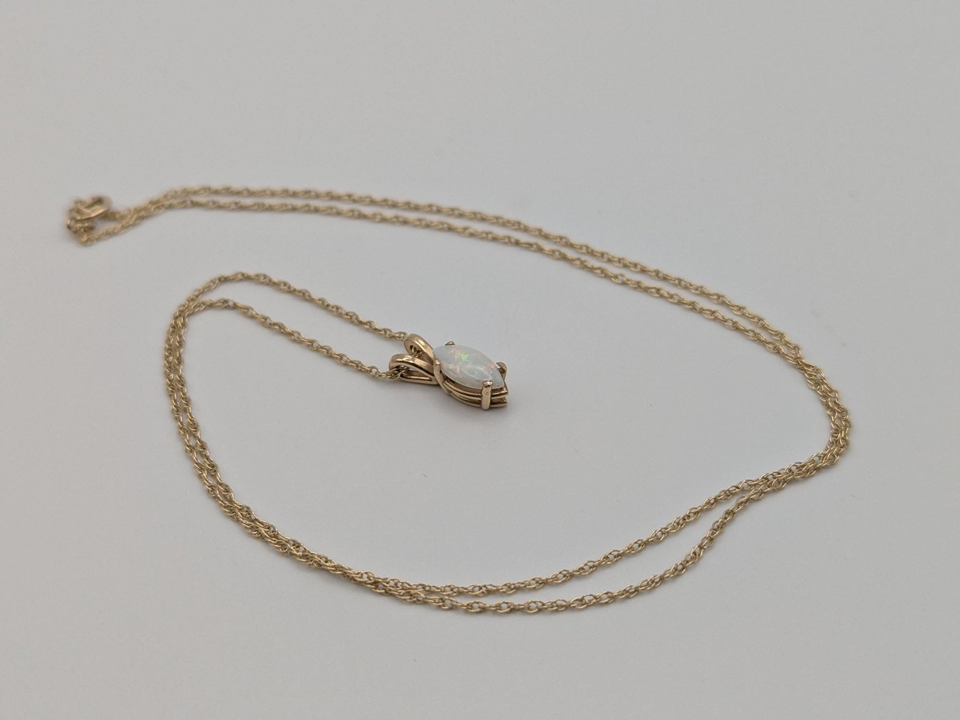 14k Yellow Gold Dainty Opal Necklace Chain with Pendant
