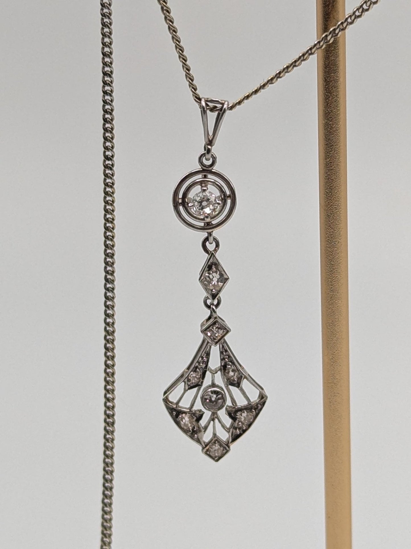 Platinum Pendant Lavaliere Diamond 14k Gold Necklace Chain Vintage Victorian Necklace. 15"