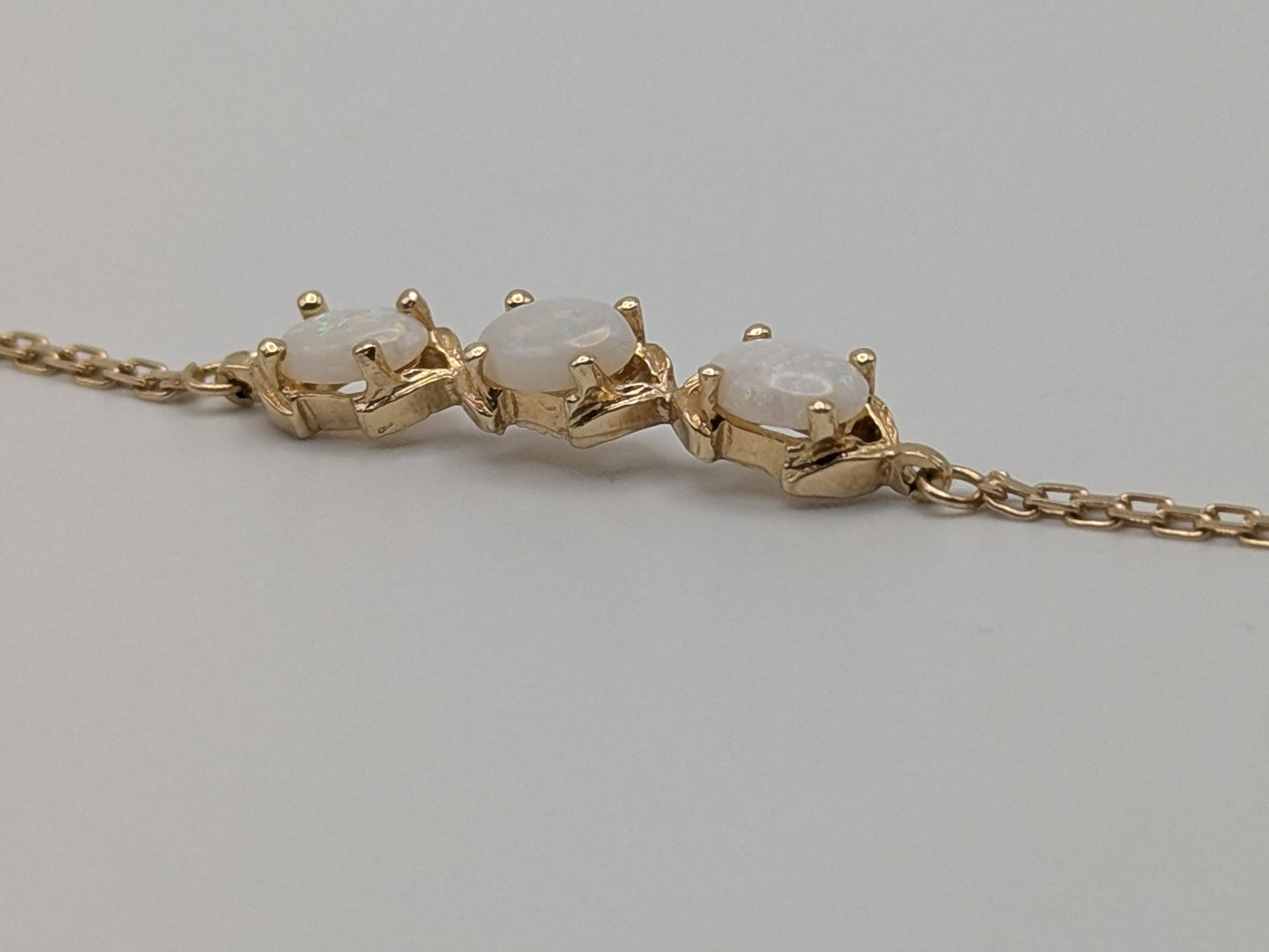 14k Yellow Gold 2 mm Opal Stone Speciality 7" Bracelet Chain Dainty Layering Bracelet