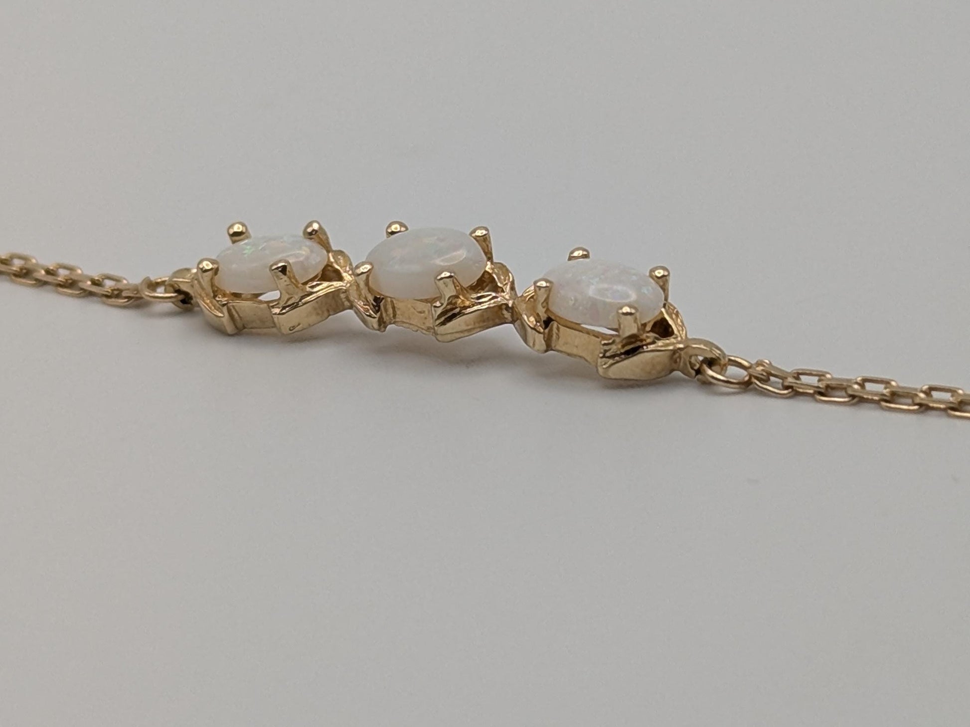 14k Yellow Gold 2 mm Opal Stone Speciality 7" Bracelet Chain Dainty Layering Bracelet