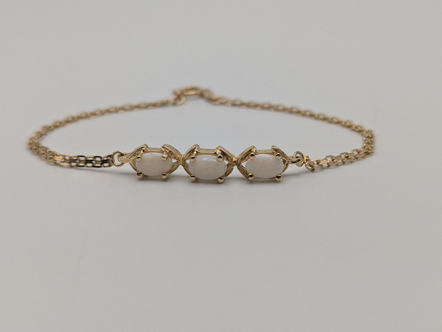 14k Yellow Gold 2 mm Opal Stone Speciality 7" Bracelet Chain Dainty Layering Bracelet