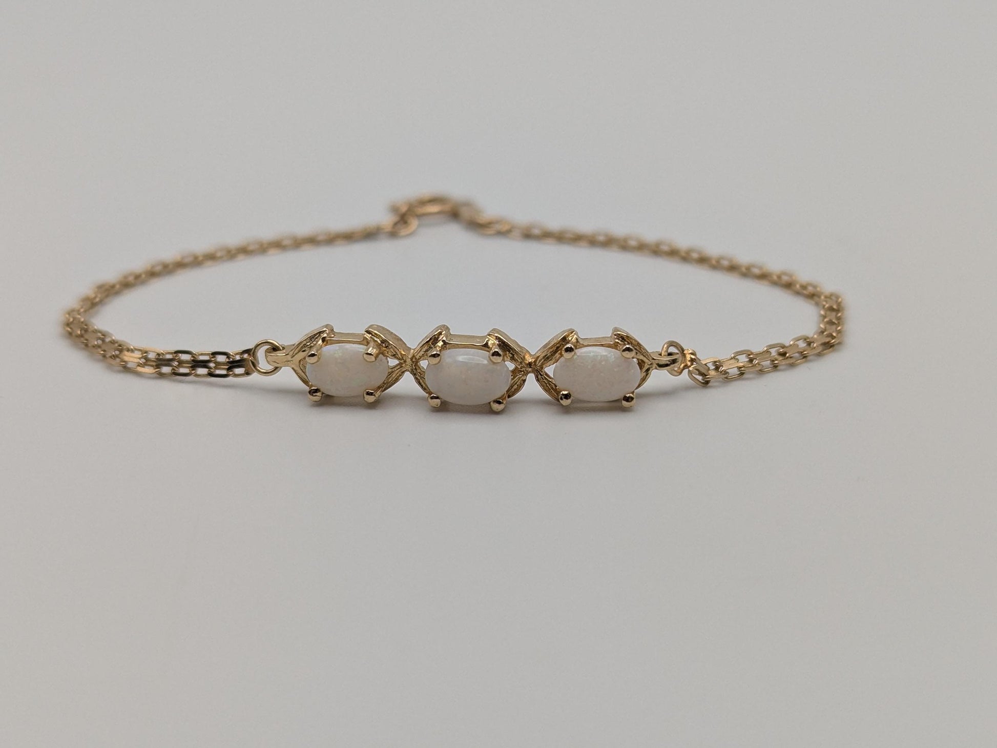 14k Yellow Gold 2 mm Opal Stone Speciality 7" Bracelet Chain Dainty Layering Bracelet