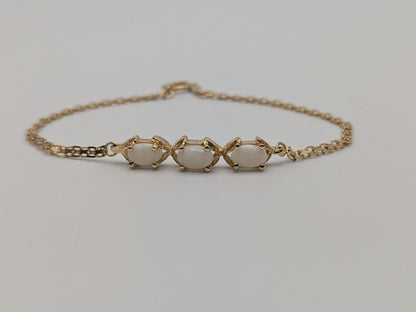14k Yellow Gold 2 mm Opal Stone Speciality 7" Bracelet Chain Dainty Layering Bracelet