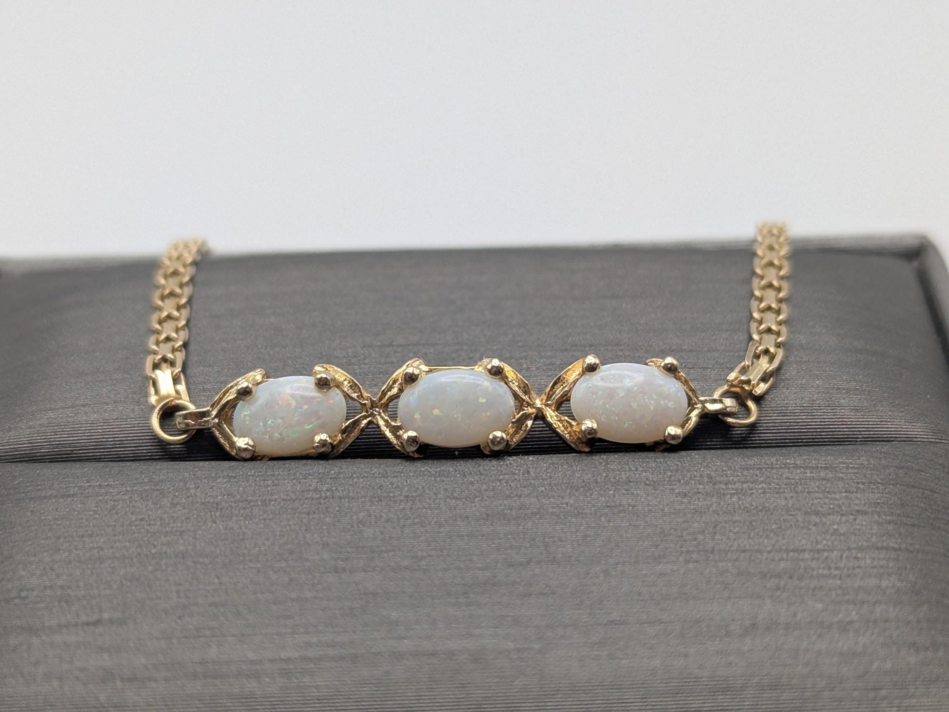 14k Yellow Gold 2 mm Opal Stone Speciality 7" Bracelet Chain Dainty Layering Bracelet