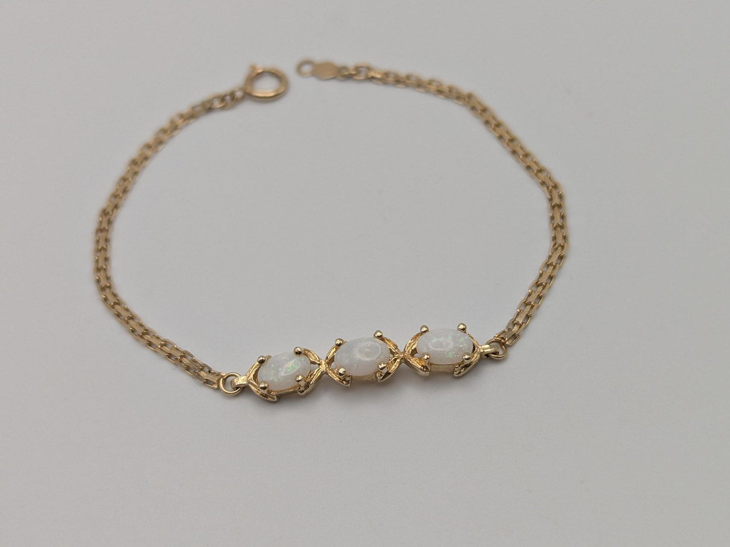 14k Yellow Gold 2 mm Opal Stone Speciality 7" Bracelet Chain Dainty Layering Bracelet