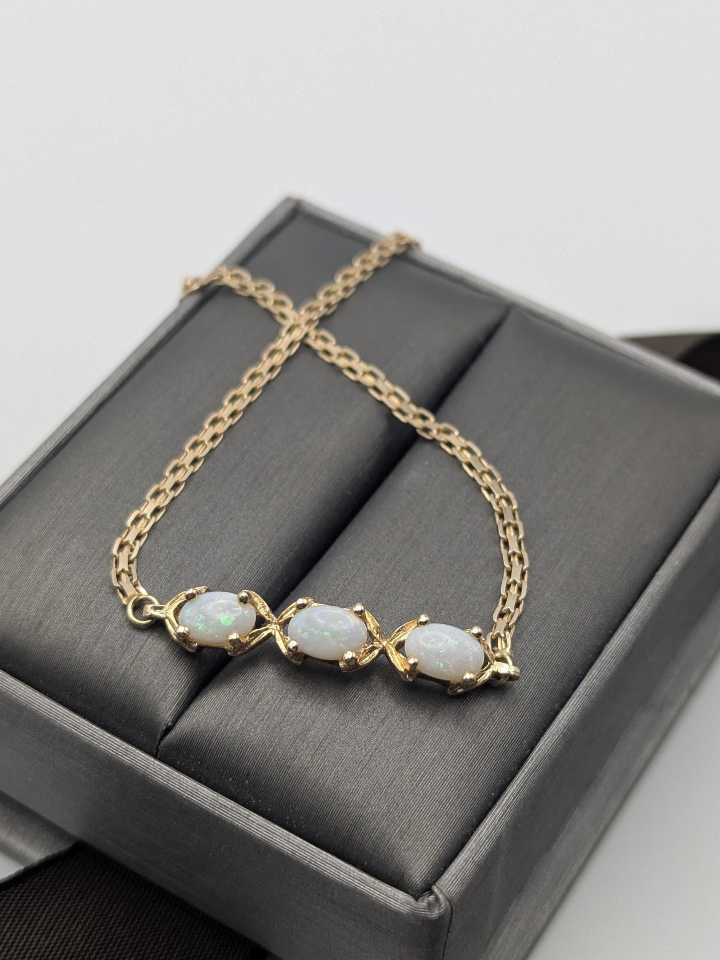 14k Yellow Gold 2 mm Opal Stone Speciality 7" Bracelet Chain Dainty Layering Bracelet