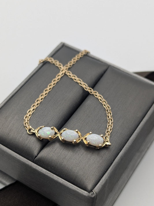 14k Yellow Gold 2 mm Opal Stone Speciality 7" Bracelet Chain Dainty Layering Bracelet
