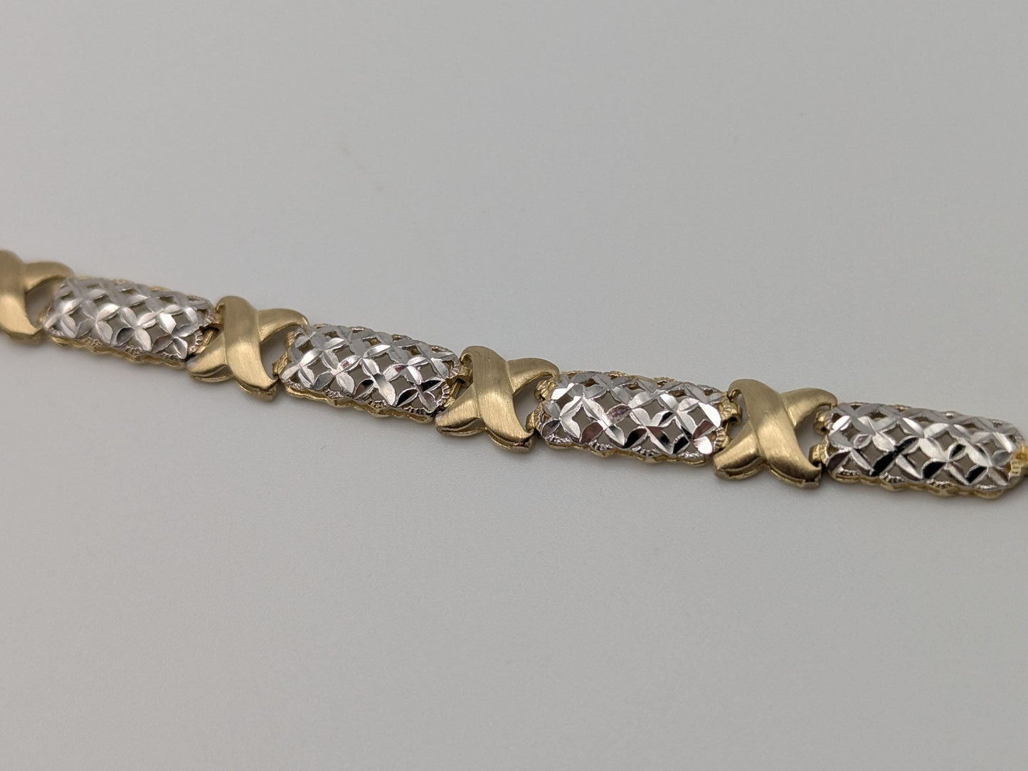 10k Two Tone X Love Bracelet 7" White Yellow Gold Chain X Speciality Two Tone Bracelet