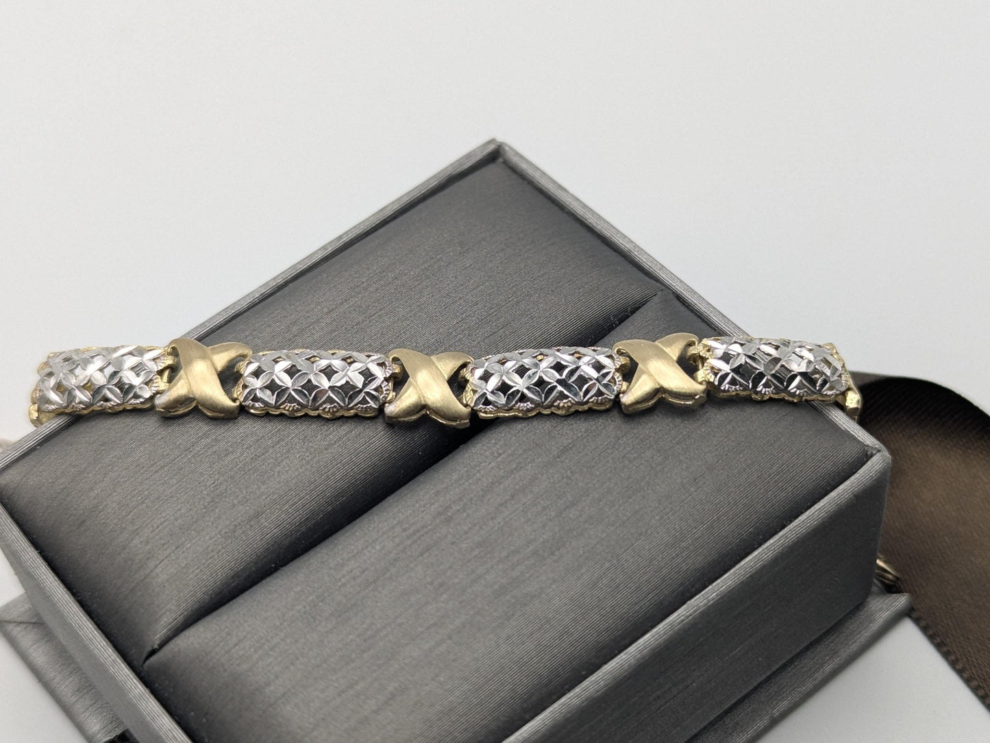 10k Two Tone X Love Bracelet 7" White Yellow Gold Chain X Speciality Two Tone Bracelet