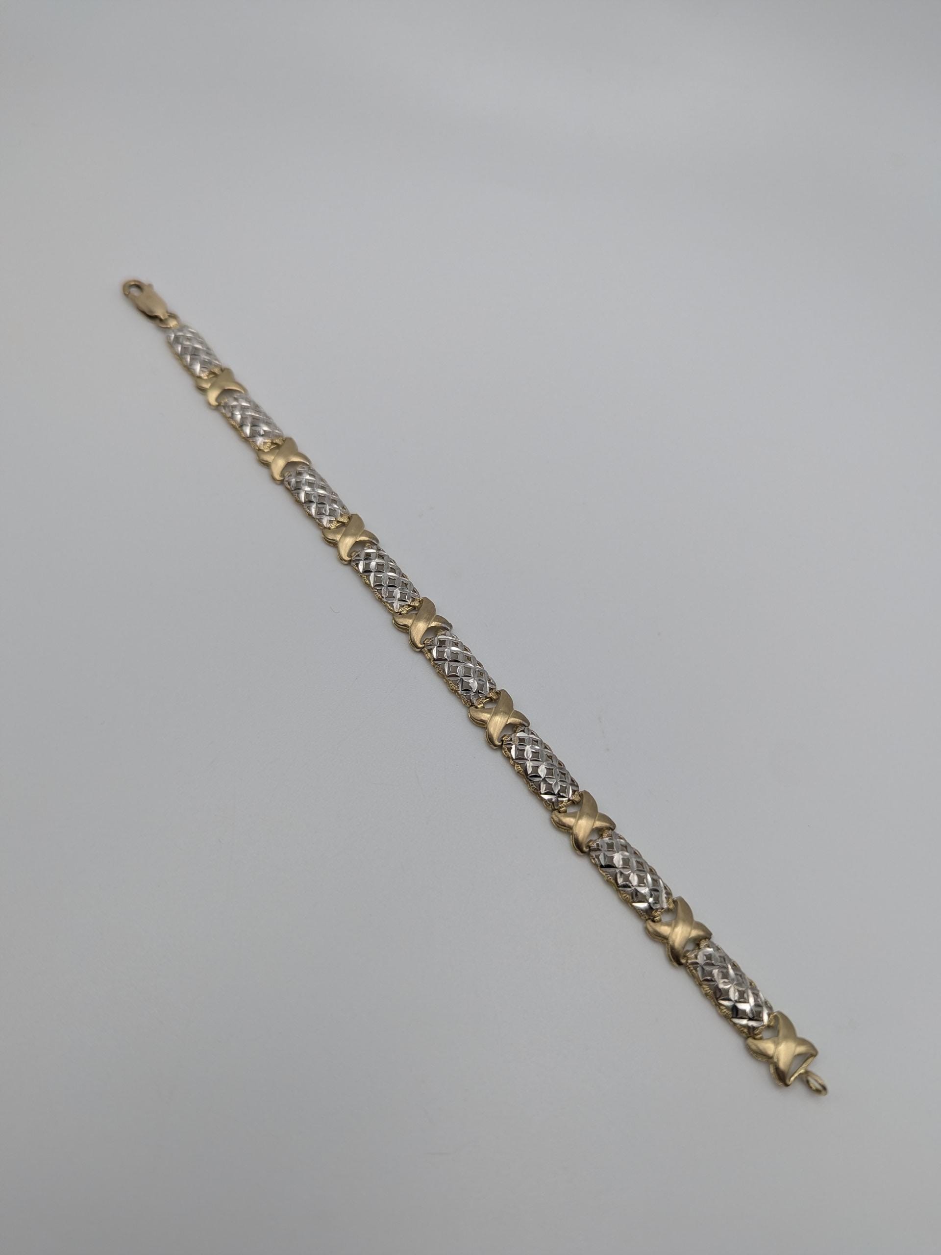 10k Two Tone X Love Bracelet 7" White Yellow Gold Chain X Speciality Two Tone Bracelet