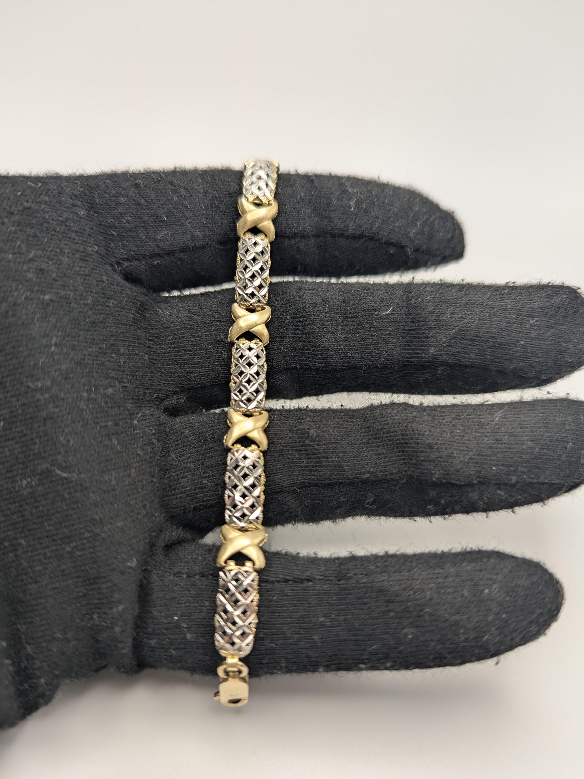 10k Two Tone X Love Bracelet 7" White Yellow Gold Chain X Speciality Two Tone Bracelet