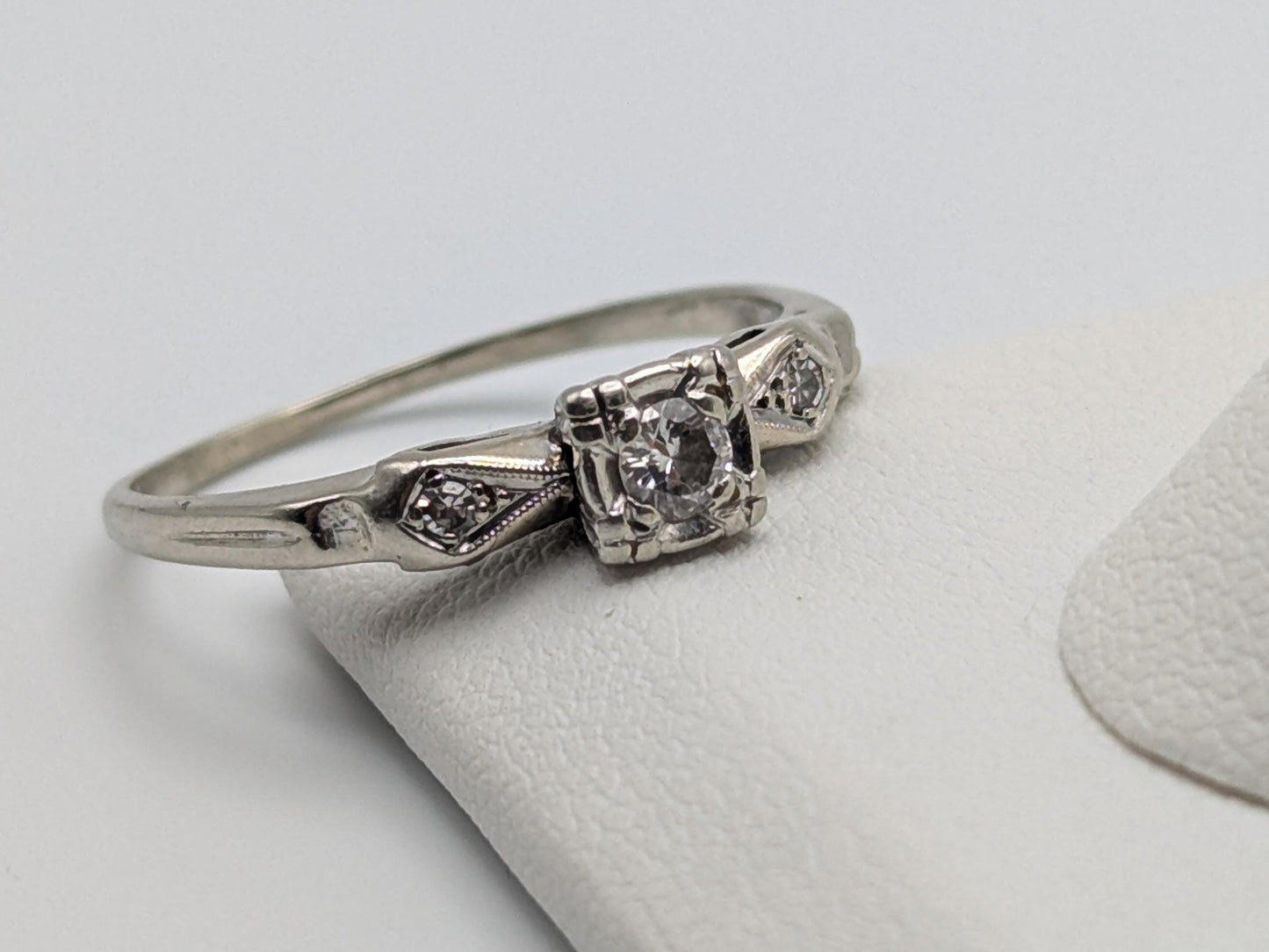 Art Deco 14k White Gold Cathedral Diamond Engagement Wedding Ring