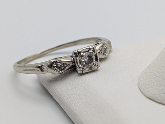 Art Deco 14k White Gold Cathedral Diamond Engagement Wedding Ring