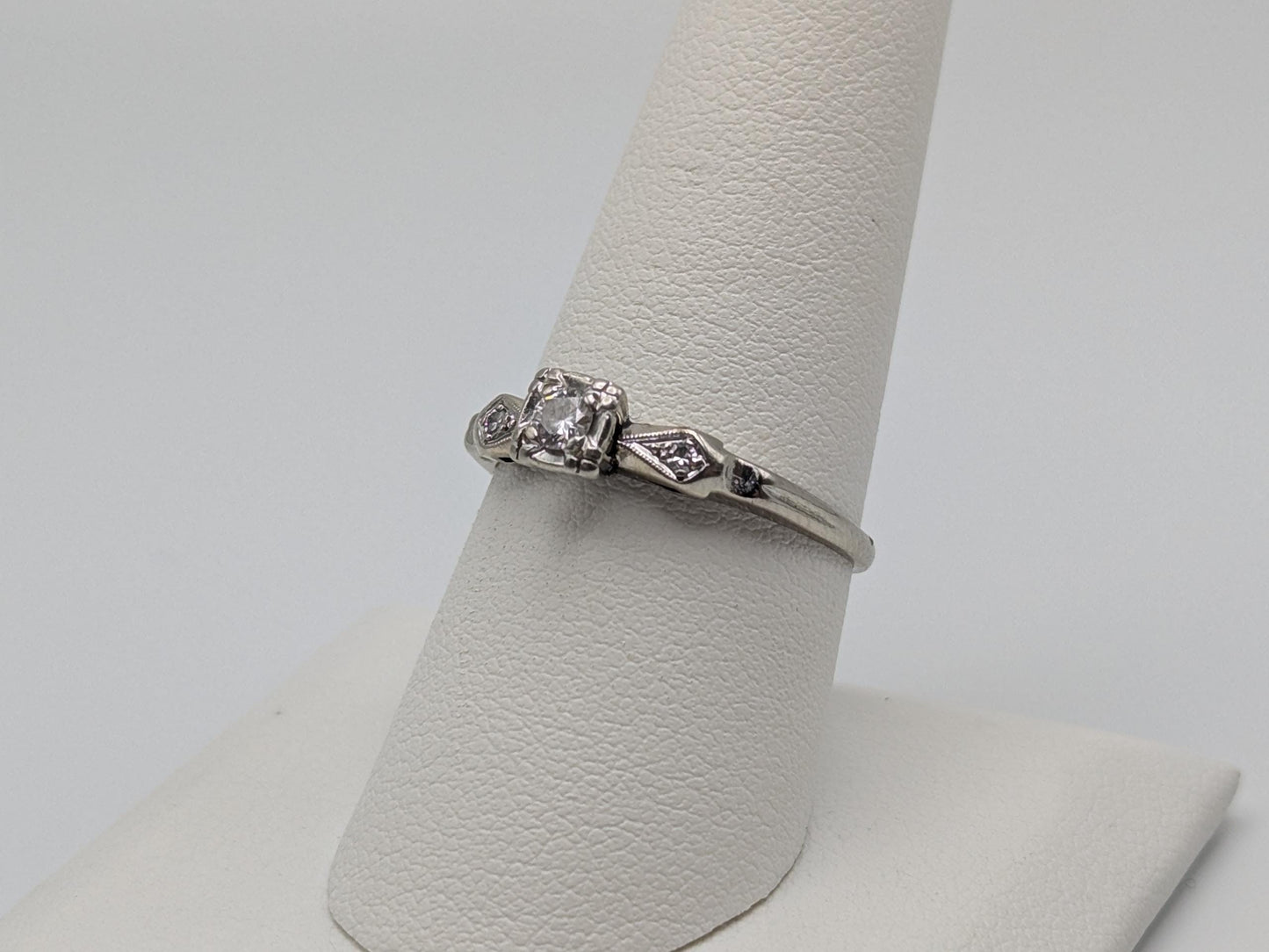 Art Deco 14k White Gold Cathedral Diamond Engagement Wedding Ring