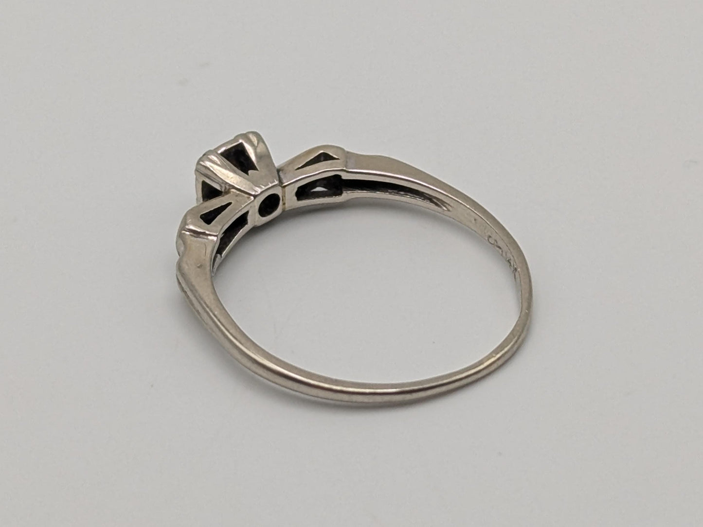 Art Deco 14k White Gold Cathedral Diamond Engagement Wedding Ring