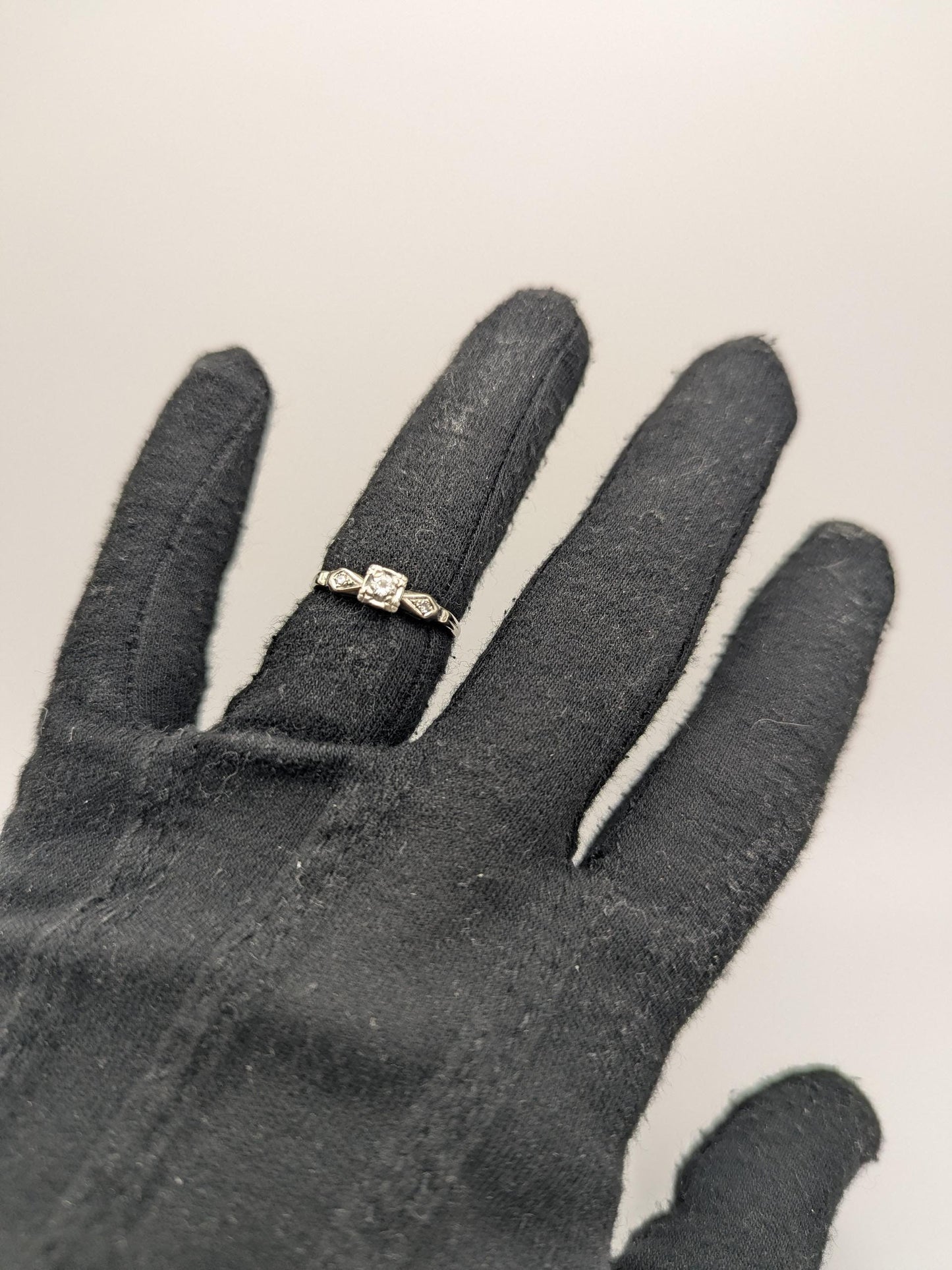 Art Deco 14k White Gold Cathedral Diamond Engagement Wedding Ring