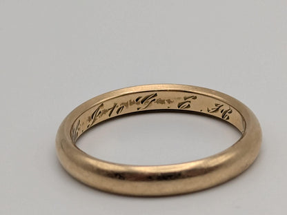 Antique 1919 Wedding Ring 14K Yellow Gold Wedding Band 3.2mm Comfort Fit Ring