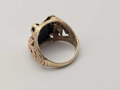 10k 12k Black Hills Gold Heavy 7.1 gr Onyx Gold Flying Eagle Ring Mens Signet Ring