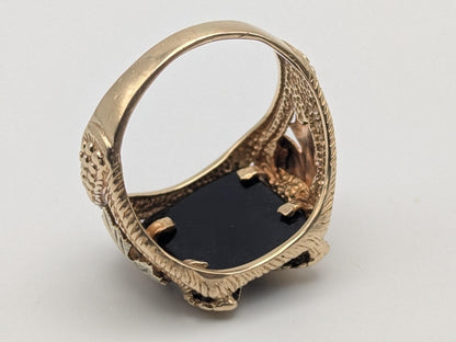 10k 12k Black Hills Gold Heavy 7.1 gr Onyx Gold Flying Eagle Ring Mens Signet Ring
