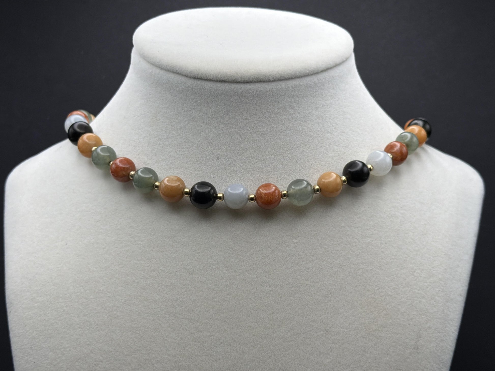 14k Multicolor Natural Stone Gold Beaded Necklace 22” Earth Gemstone