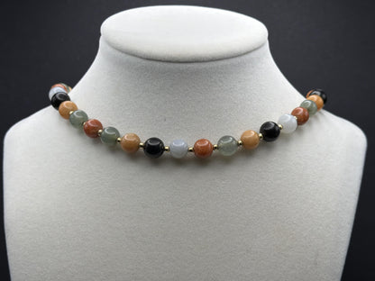 14k Multicolor Natural Stone Gold Beaded Necklace 22” Earth Gemstone