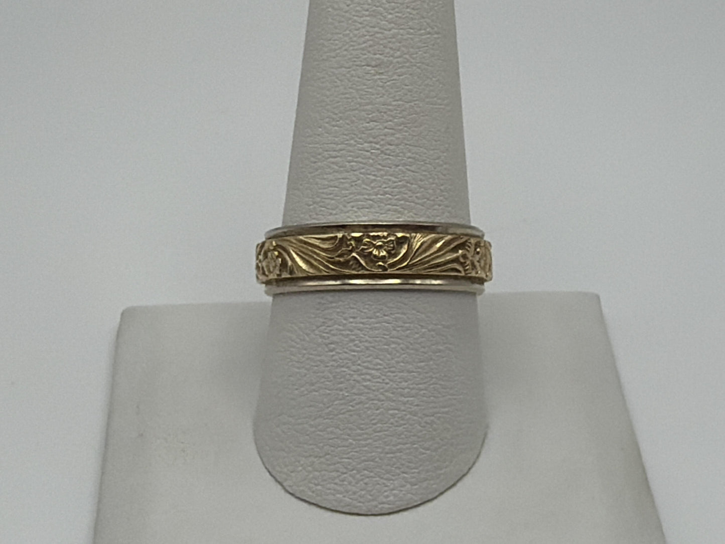 14k Solid Gold Mens Floral Wedding Ring by Frederick Goldman 7.2gr Band