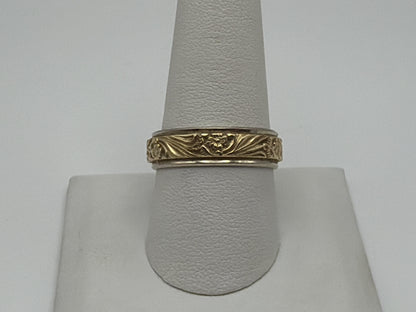 14k Solid Gold Mens Floral Wedding Ring by Frederick Goldman 7.2gr Band