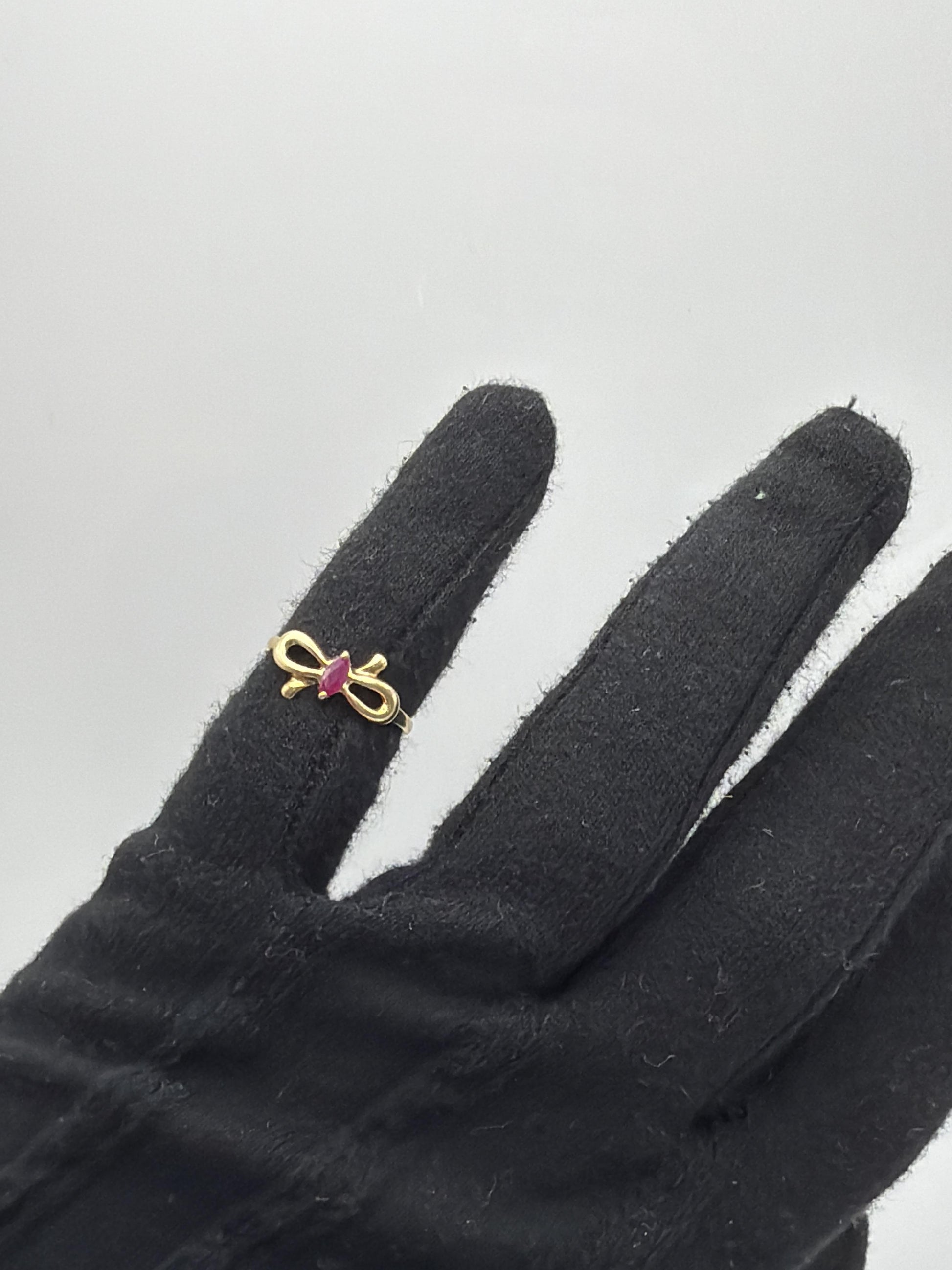 10k Yellow Gold Bow Ruby Dainty Ring. Minimalist Promise Love Ring.