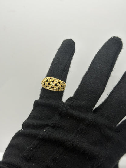 10k Yellow Gold Vintage Weave Band. Open Lattice Nugget Diamond Cut Ring.