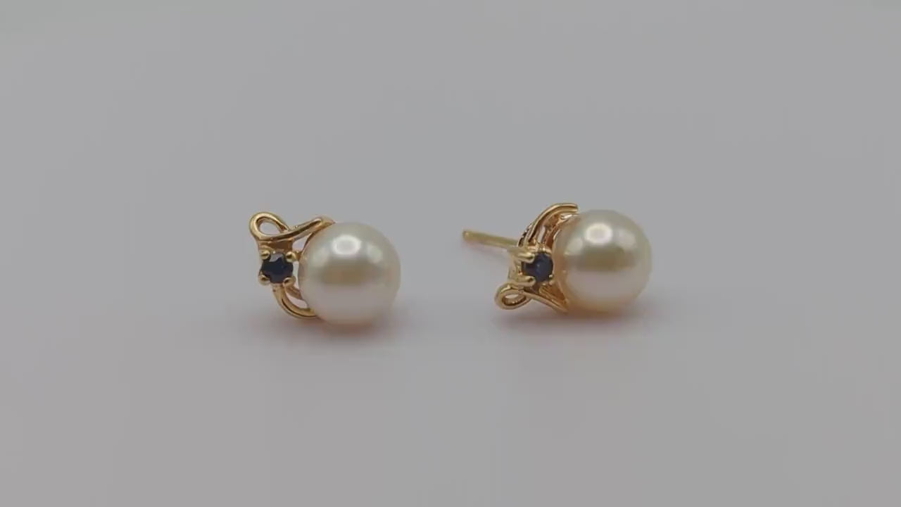 14k Pearl with Topaz Gemstone Earrings. 14k Gold Pear and Topaz Pierced Stud Earrings. Dainty Pearl Earrings. 14k Womens Stud Earrings.