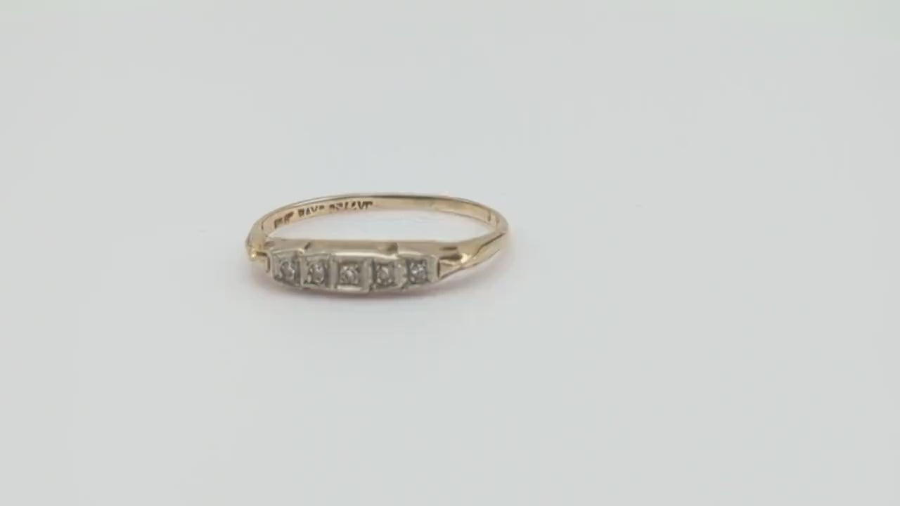 1930s Art Deco 5 Diamonds 10k Engagement RIng, Edwardian Diamond Wedding Band Yellow and White gold Diamond Eternity Band