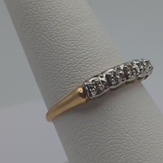 Vintage 14k Yellow and White Gold Diamond Anniversary Band. 14k Diamond Half Eternity Wedding Ring. 14k Womens Diamond Chanel Ring.