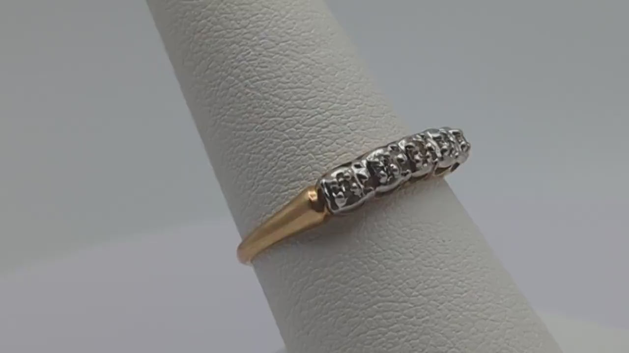 Vintage 14k Yellow and White Gold Diamond Anniversary Band. 14k Diamond Half Eternity Wedding Ring. 14k Womens Diamond Chanel Ring.