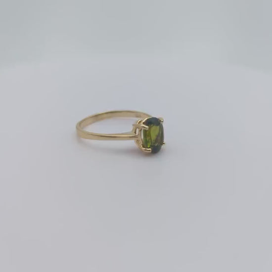 14k Yellow Gold Womens Tourmaline Ring. 14k Green Tourmaline Solitaire Ring. 14k Womens Tourmaline Promise Ring. 14k Womens Engagment Ring