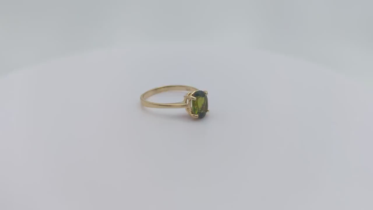 14k Yellow Gold Womens Tourmaline Ring. 14k Green Tourmaline Solitaire Ring. 14k Womens Tourmaline Promise Ring. 14k Womens Engagment Ring