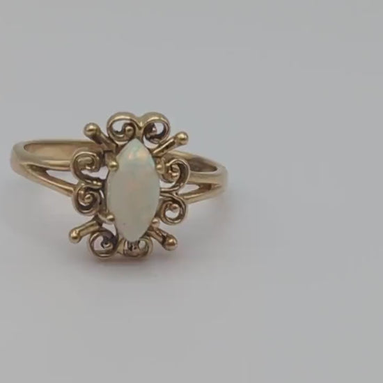 10k Yellow Gold Opal Band .10k Yellow Gold Opal Marquise Ring. 10k Antique Anniversary Marquise Cut Opal Ring. Vintage Gold Opal Ring.