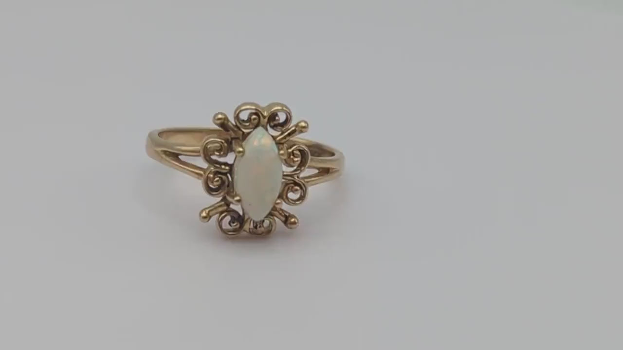 10k Yellow Gold Opal Band .10k Yellow Gold Opal Marquise Ring. 10k Antique Anniversary Marquise Cut Opal Ring. Vintage Gold Opal Ring.